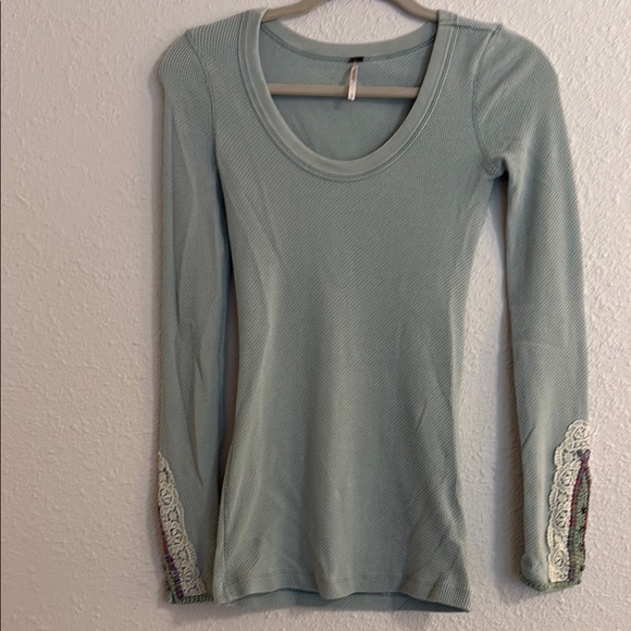 Free People Tops - Free People Lace-Accent Long Sleeve Top - Mint Green